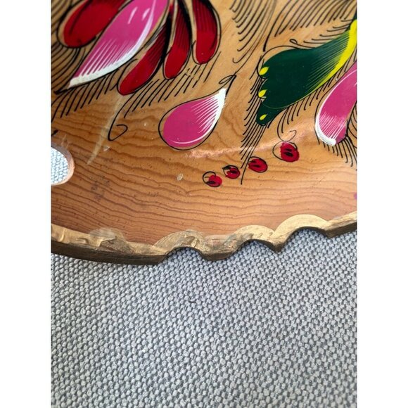 Vtg Hand Painted Floral Lacquered Wooden Serving Tray Bowl Dish Decorative - Picture 9 of 9
